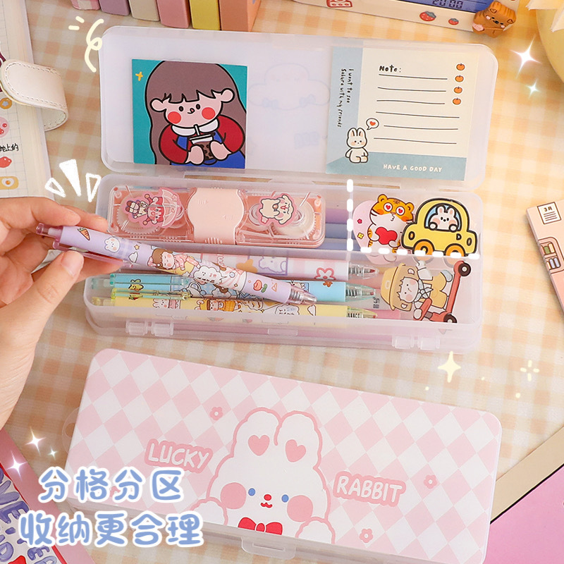 Cartoon Large Capacity Double-Layer Pencil Case Simple Girl Heart Cute Pencil Case Classification Pen Bag Wholesale details Picture