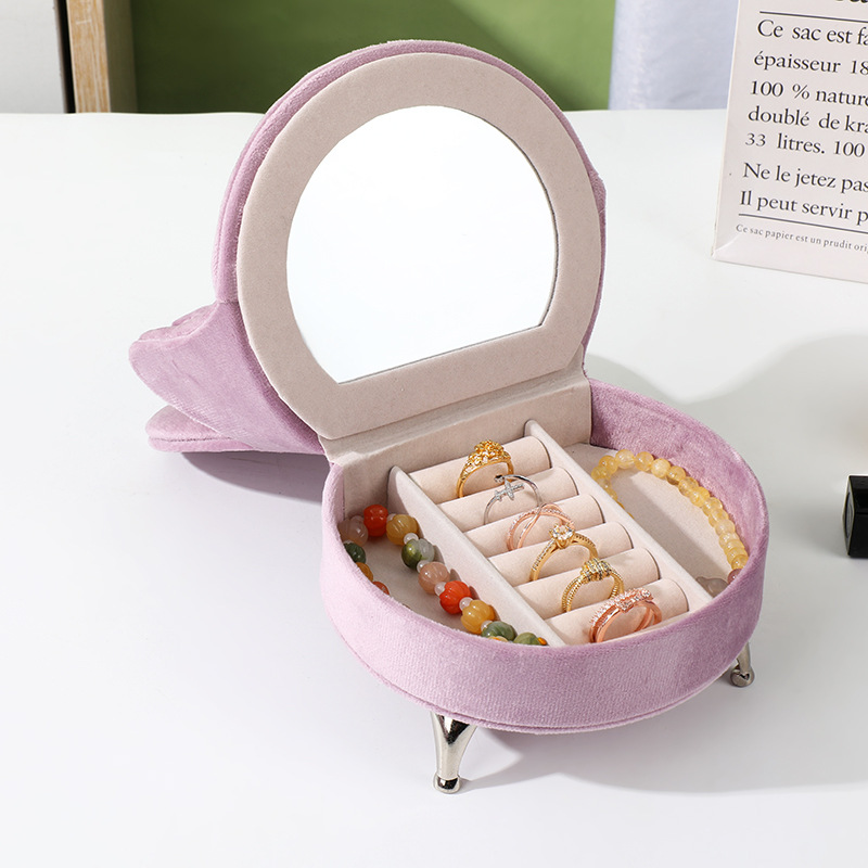 Compact home-style women's cosmetics, necklaces and jewelry storage box, creative solid-color Dutch fleece mini jewelry box Specification image