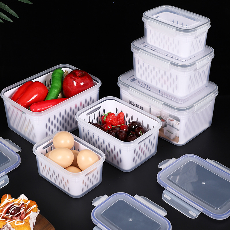 Draining plastic food storage boxes, restaurant refrigerator freezer storage boxes, household kitchen food storage boxes, outdoor convenient storage boxes details Picture