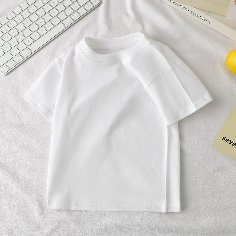 2024 Children's pure cotton short-sleeved cultural shirts for boys and girls, breathable and fashionable advertising shirts and tops for babies Specification drawing