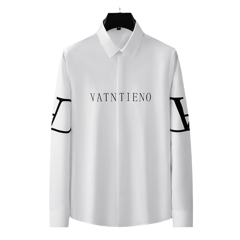 A high-end European cotton long-sleeved shirt with a slim-fit print from a trendy brand for men. A casual and versatile plush shirt for men Item Picture