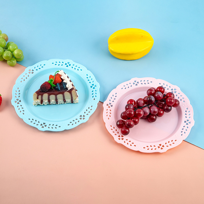 厂家批发圆形塑料盘家用蛋糕面包甜品展示盘水果多色桌面收纳盘