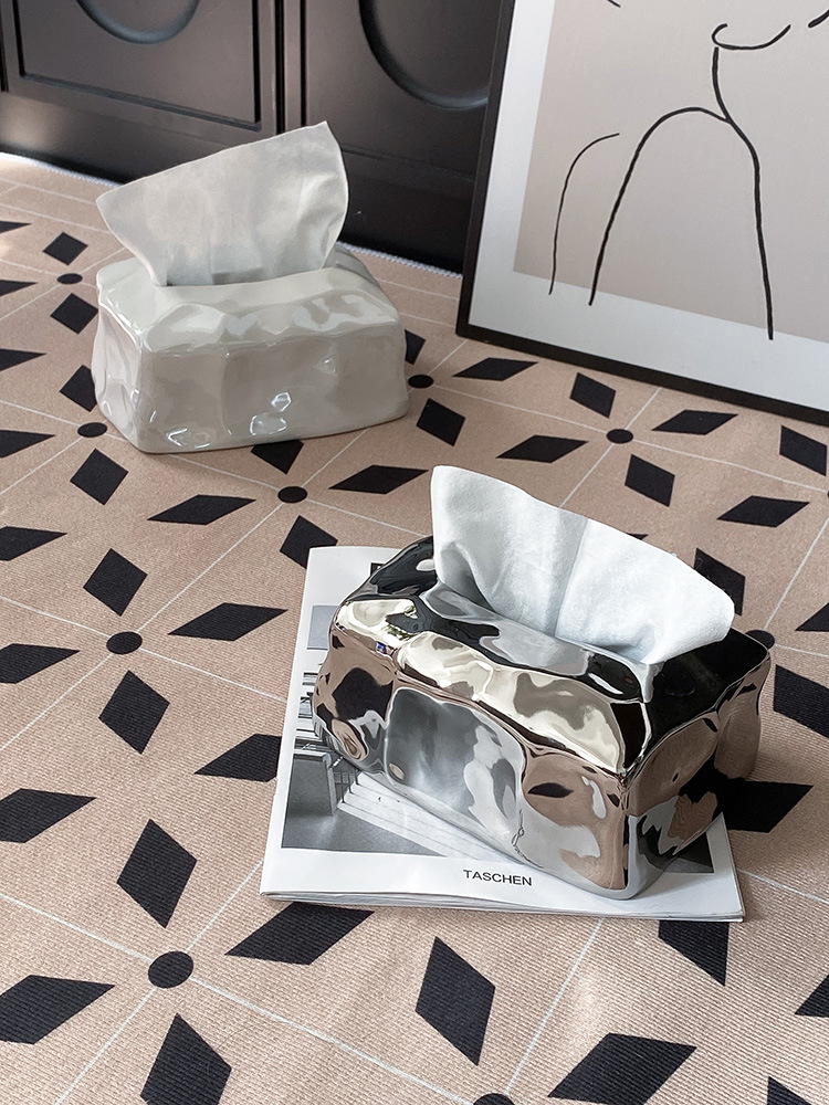 CMYD 来自未来“不融化”冰块 北欧创意陶瓷纸巾盒艺术感装饰摆件