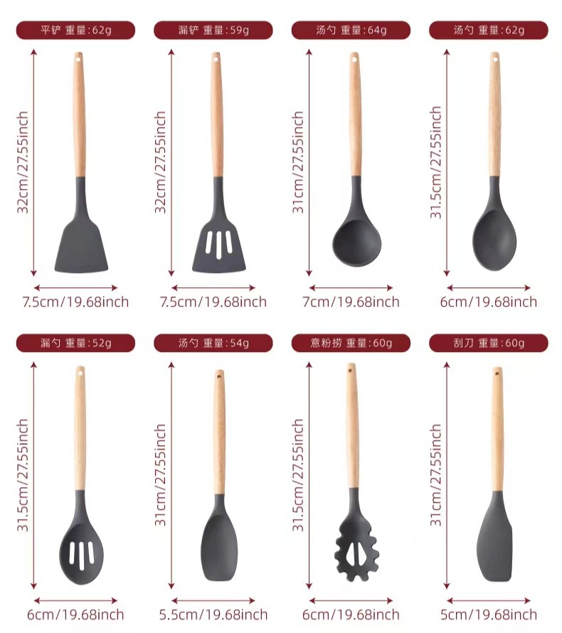 Cross-Border Silicone Kitchenware 12-Piece Wooden Handle Silicone Kitchenware Set Non-Stick Cooking Spoon Silicone Kitchenware Set Application Scenario