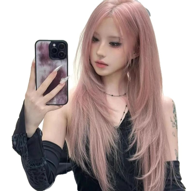 假发女全头套长直发y2k辣妹lolita甜酷cos中分高层次粉色假发 Item Picture