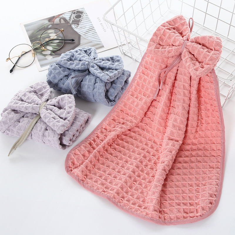【 Chi Jia 】 400g Waffle Bow Hand towels, bathroom and kitchen hanging towels, rags, hand towels wholesale details Picture