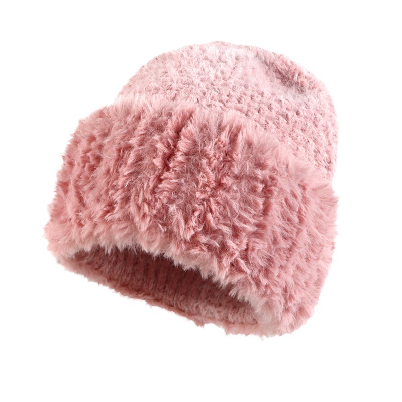 23 New Warm Woolen Hat Show Face Small Day Simple Autumn And Winter Plush Patchwork Knitted Hat Women Foreign Trade Tide Item Picture