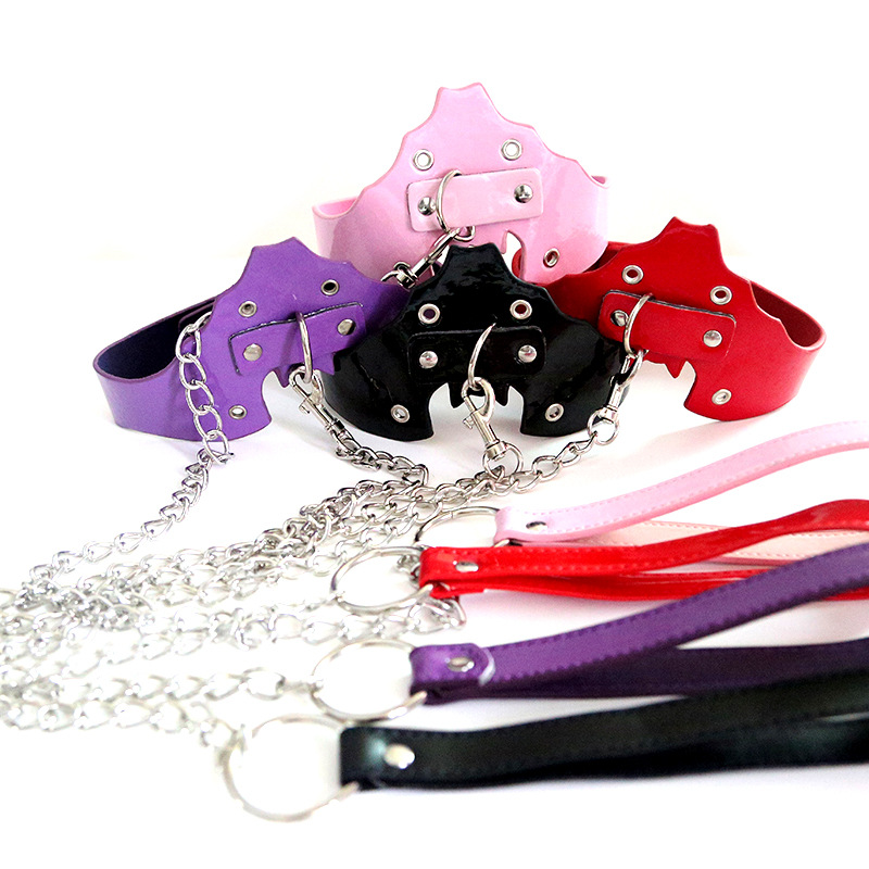 Adult products sm sexy flirt Bat bright leather collar alternative toy bondage collar sex products