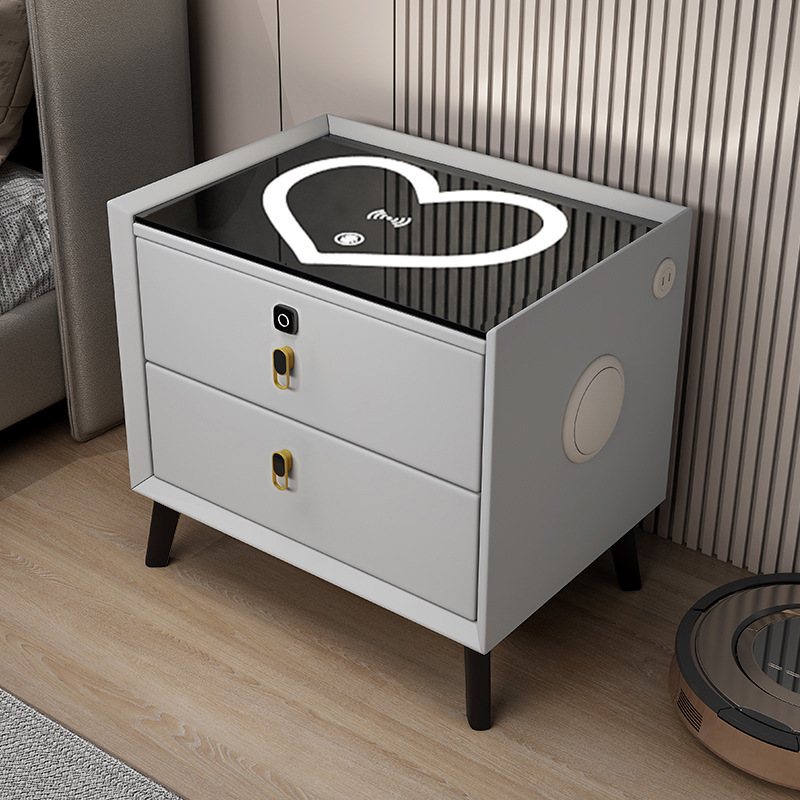 20363 Smart Bedside Table: Simple and modern storage cabinet, solid wood storage cabinet, multi-functional wireless charging, fingerprint lock bedside table