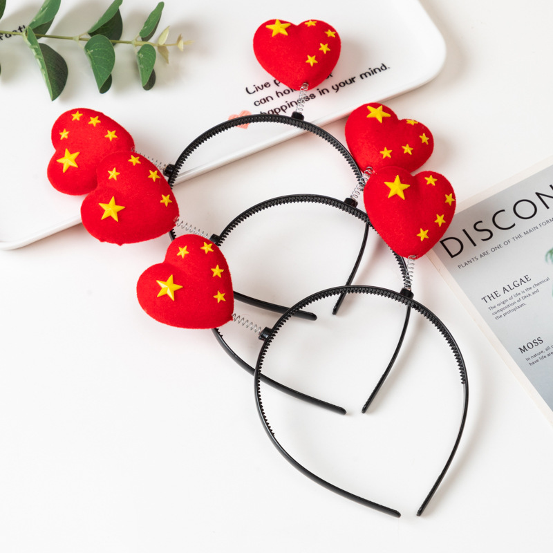 National Day love hair bands, children's hair clips, national flag hair clips, Five-starred Red Flag headwear, cute hair accessories, five-pointed stars, National Day Specification image