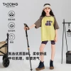 Taotong Girls' T-shirt Summer 2024: American mountain sporty print pure cotton short-sleeved, color-blocking shoulder sleeve Specification image