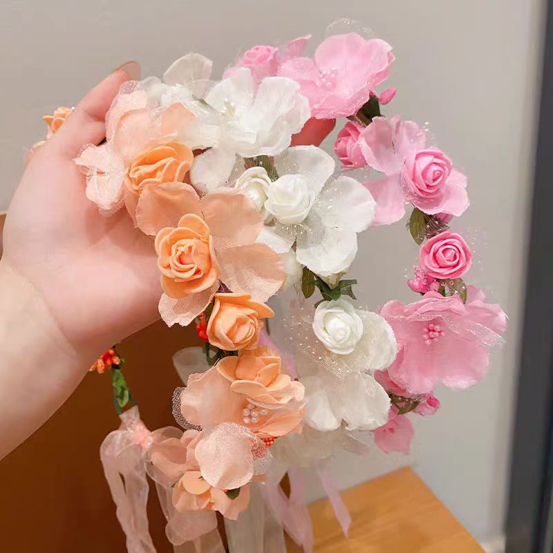 Headband Super Fairy Princess Flower Yarn Braided Headband Korean Hair Clip Headband Hair Accessory Specification drawing