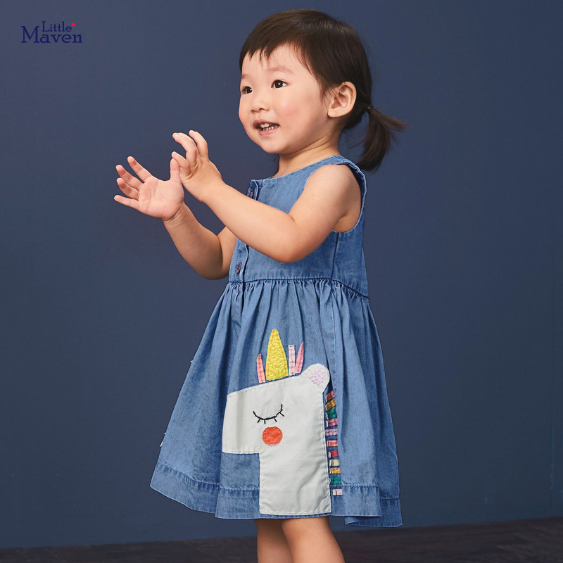 Little maven女童裙子2023夏季新款中小童童装卡通无袖棉牛仔童裙详情图1
