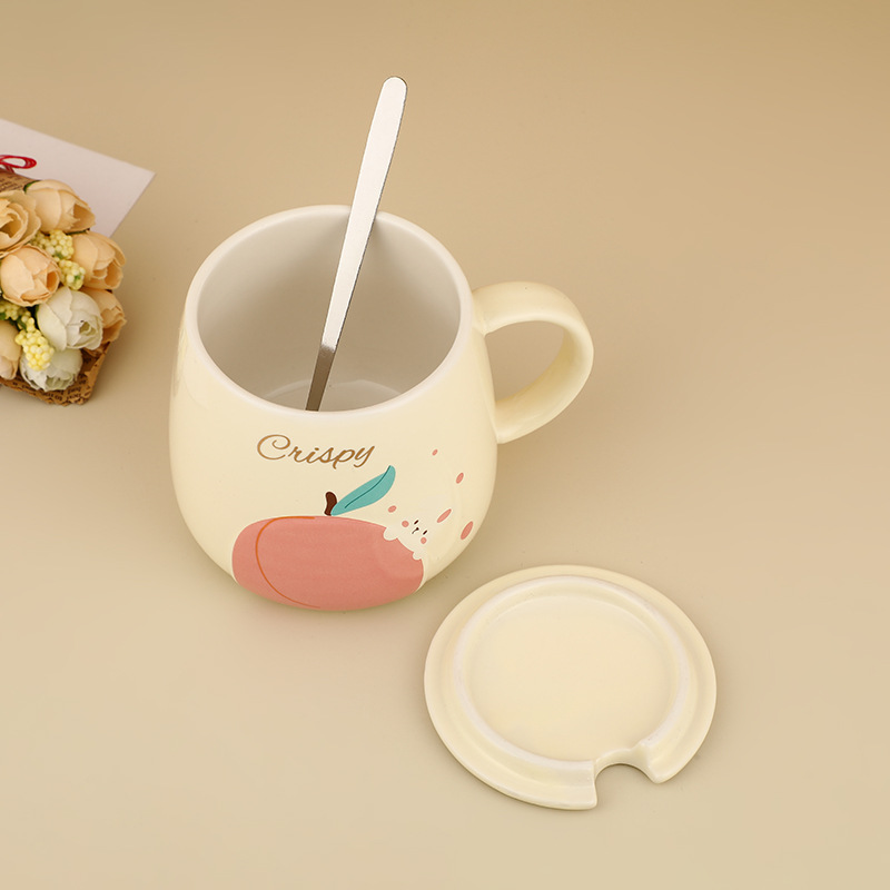Lovely Embossed Fruit Creative Printed Mugs Fashion Students With Lid Spoon Ceramic Cup Milk Coffee Cup Application Scenario