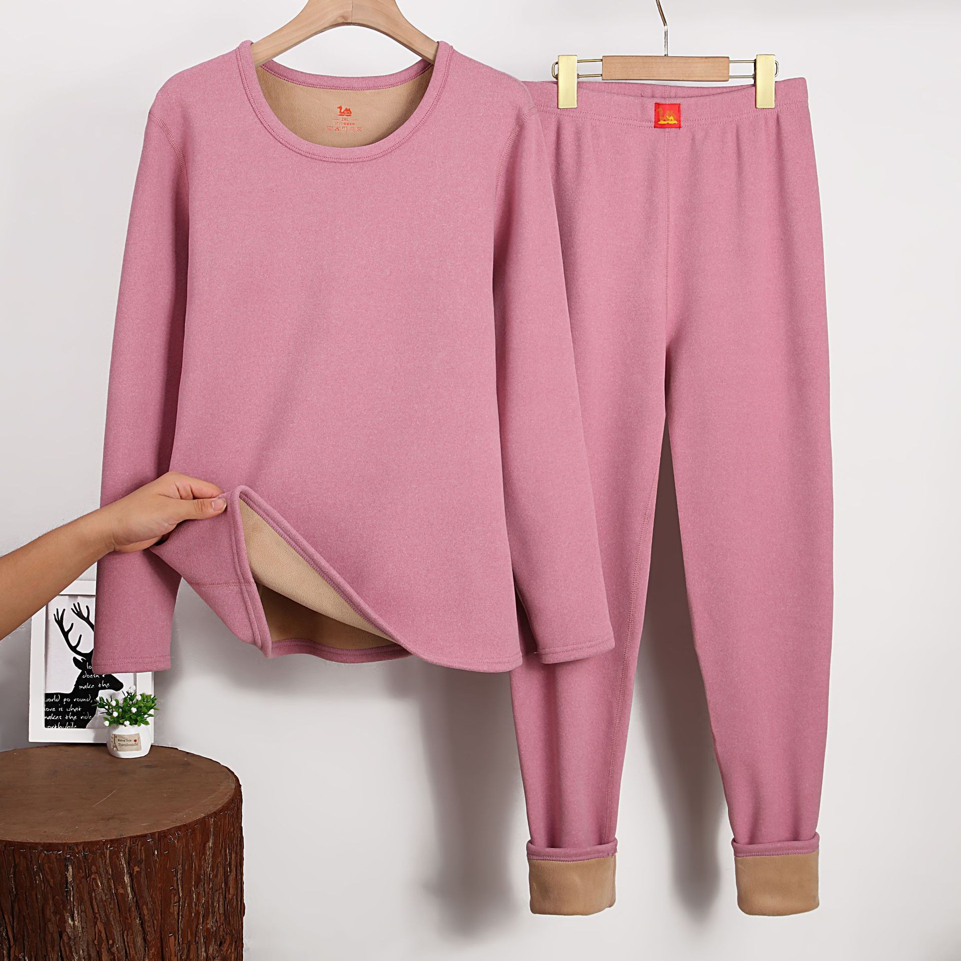 保暖内衣/男士保暖内衣套装/保暖套装/全棉圆领/棉毛衫产品图