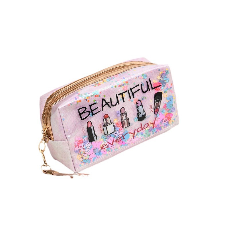 New printed flowing sand makeup bag, large-capacity portable travel storage bag, octagonal handbag, washbasin storage bag Item Picture