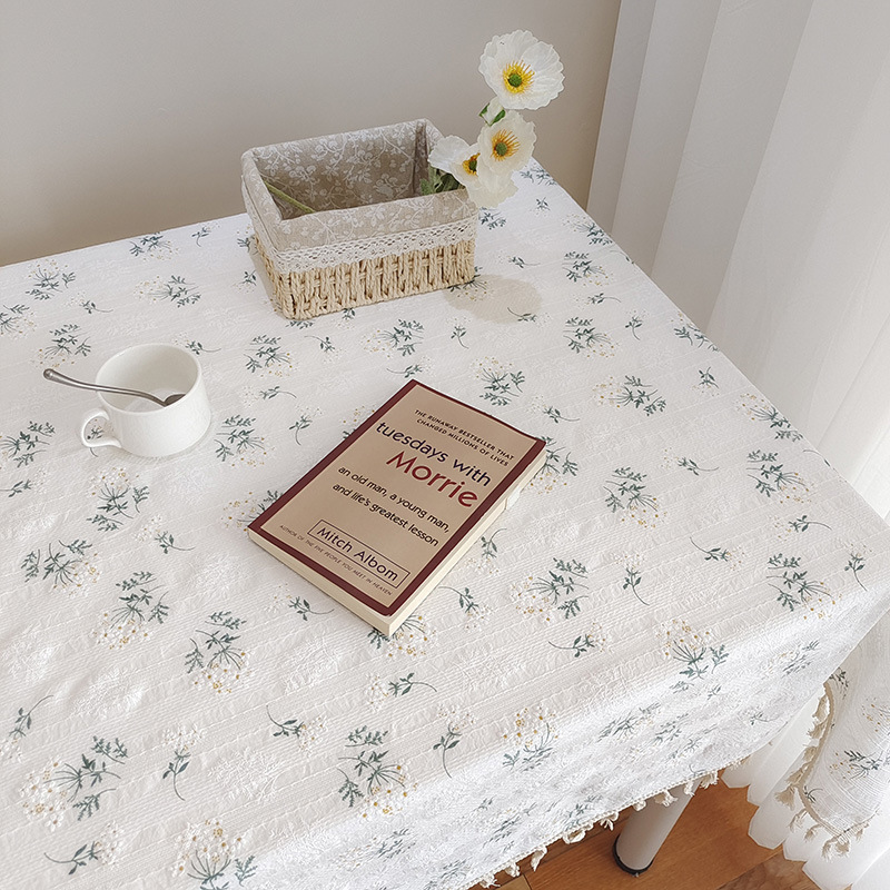 Japanese-style Daisy tablecloth, ins-style cotton and linen artistic and fresh photo background cloth, TV cabinet cover cloth, coffee table cloth Specification image