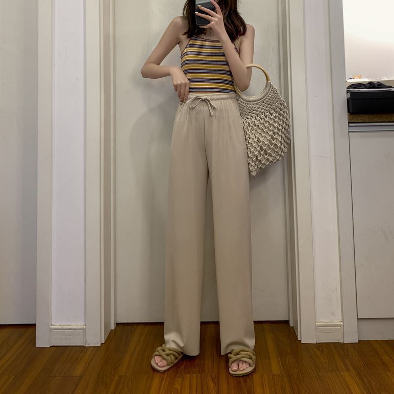 Ice Silk Wide-Leg Pants Women's Summer Thin 2024 New High-Waisted Slim Straight Leg Loose Mopping Casual Pants Application Scenario