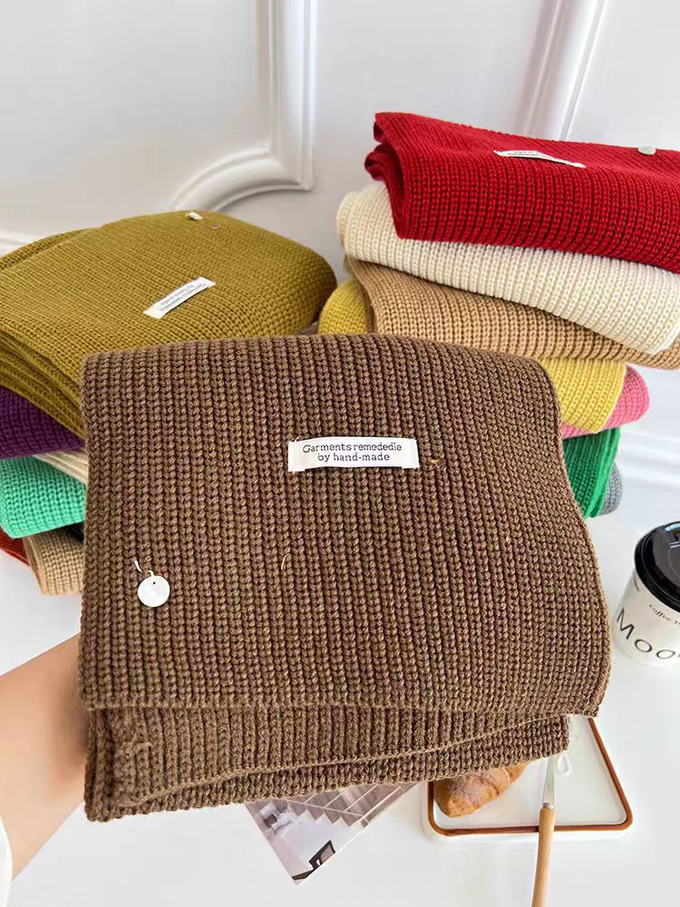 韩系绵羊毛针织毛线围巾女秋冬氛围感显白加厚保暖纯色围脖情侣款详情8