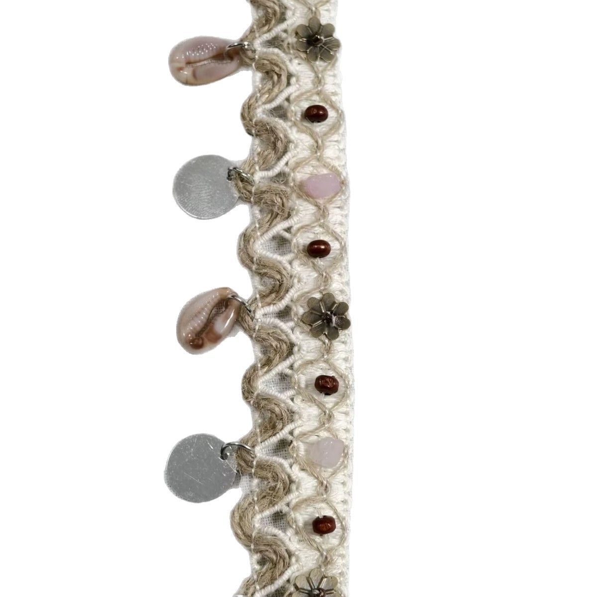 Retro handcrafted beaded cotton and linen webbing lace, shell sequined lace, Bohemian style, ethnic style accessories Item Picture