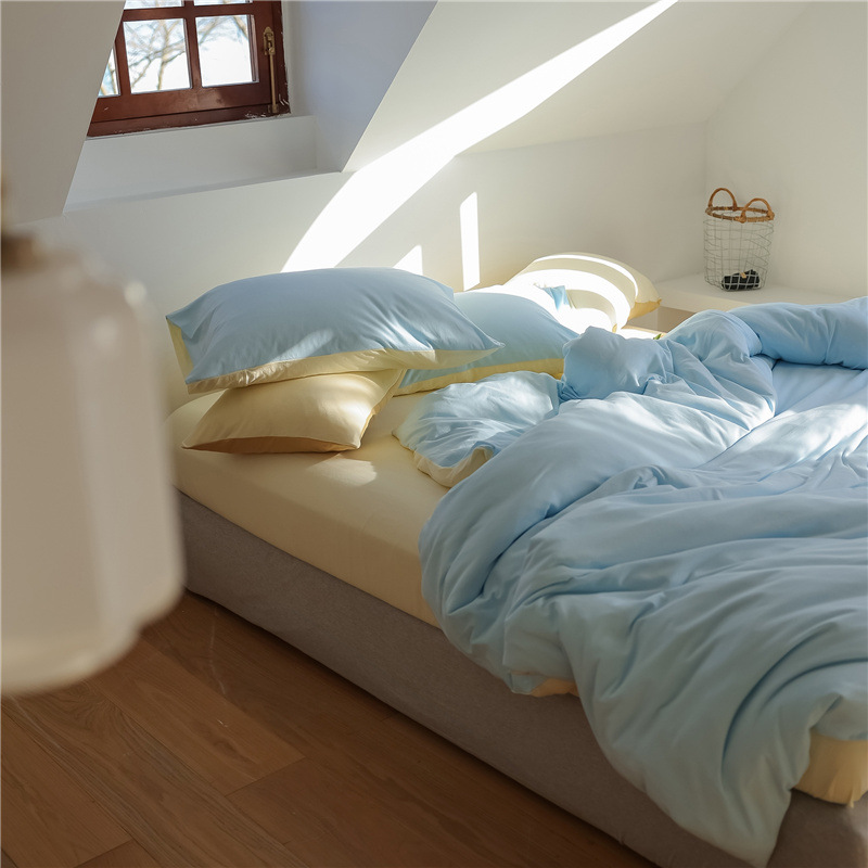 A类婴儿级超柔针织棉纯棉四件套裸睡日式无印全棉天竺棉纯色良品