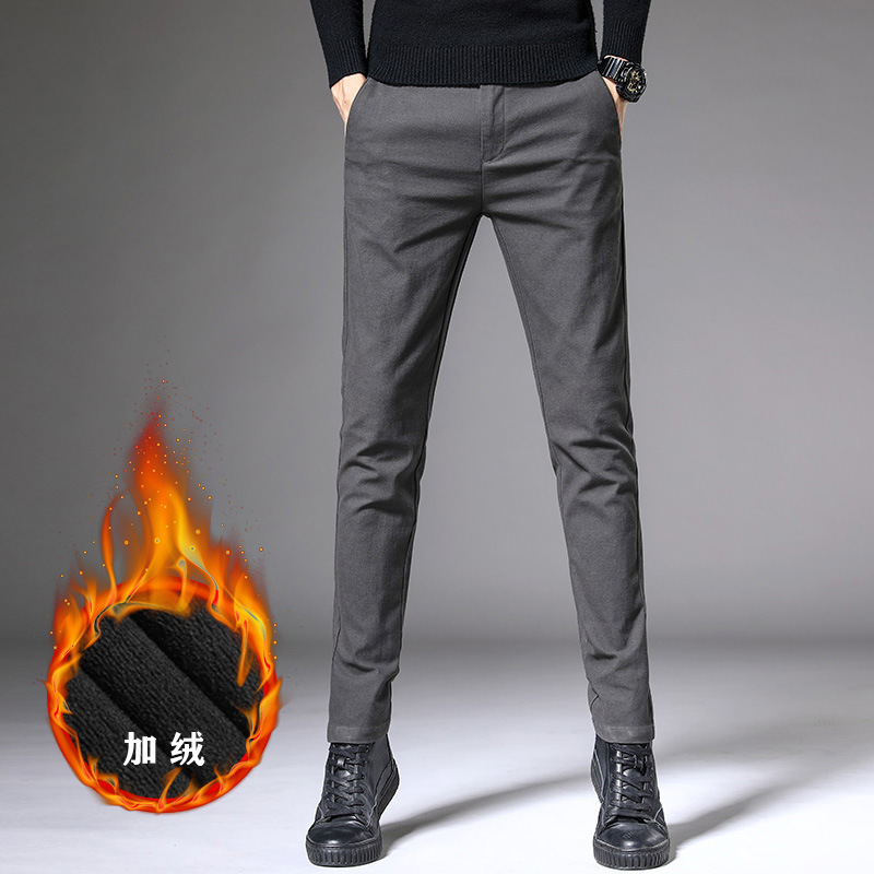 Men's casual pants 2022 Autumn/Winter new fitted business dress pants, small pants, Korean-style dress pants, fashionable fleece men's pants Application Scenario