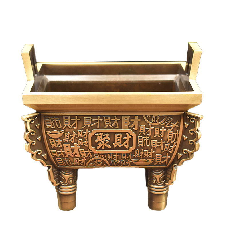 Bronze Ding Decoration Brass Sheng Ding Fang Ding Treasure Prosperity Thousand Autumn All Bronze Ding Incense Burner Zhaocai Home Office Decoration Item Picture