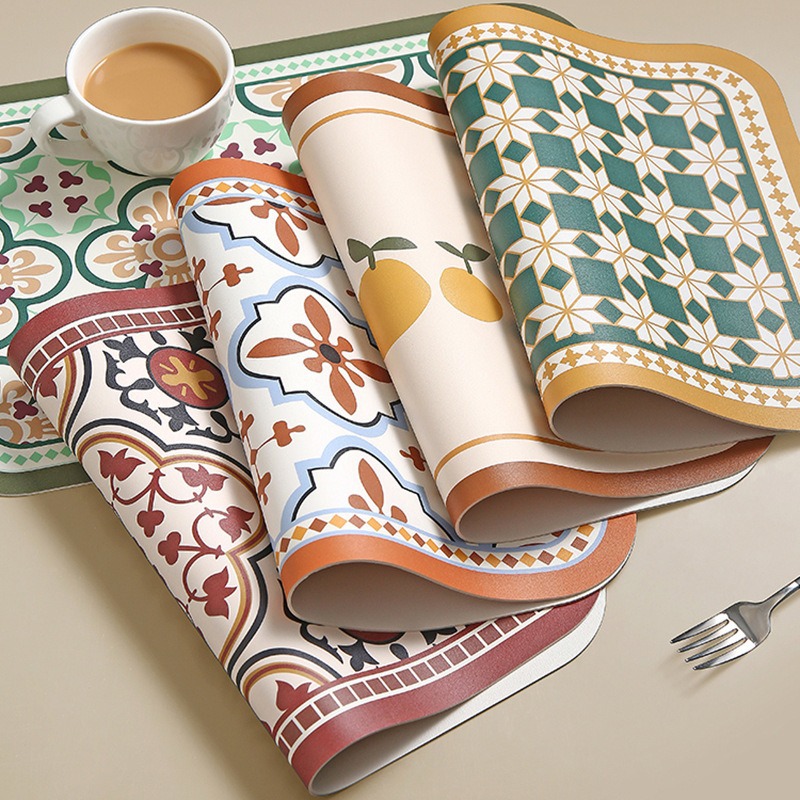 Nordic pastoral style placemat heat insulation mat waterproof and oil-proof American light luxury table mat square printed senior sense table mat details Picture