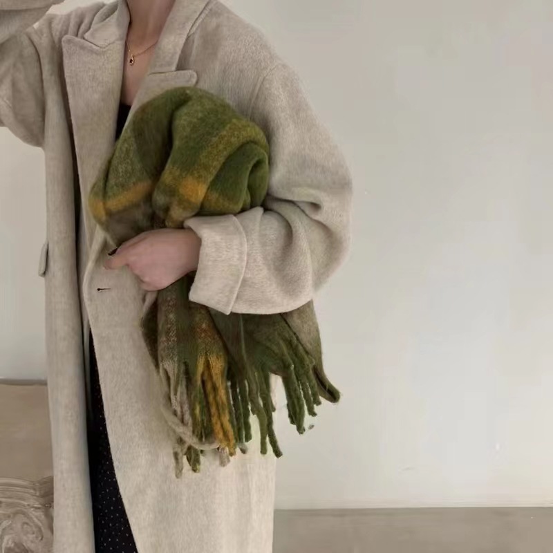 Korean Version Of Autumn Winter Rainbow Check Imitation Cashmere Thick Beard Scarf Female Student Couple Mohair Warm Bib Shawl Application Scenario