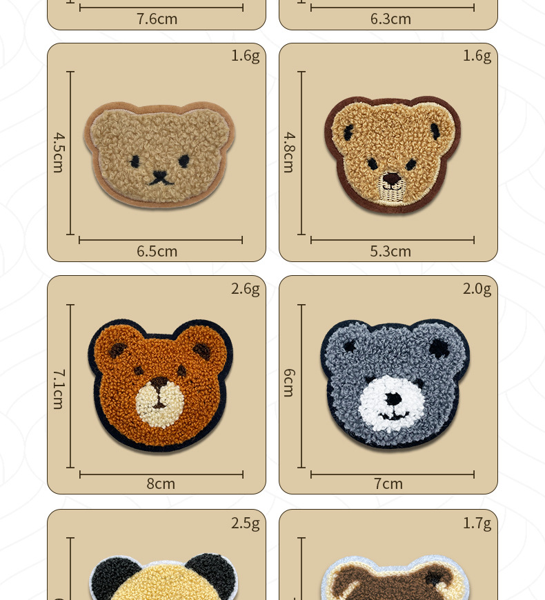 Customized embroidered fabric stickers, cartoon bear head towel embroidery, self-adhesive sewn clothes patch stickers, cute bear embroidery stickers pic 8