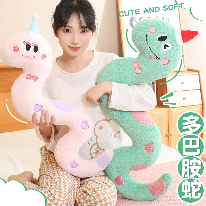 可爱多巴胺蛇玩偶睡觉长条抱枕国潮蛇年吉祥物公仔毛绒玩具床上布娃娃