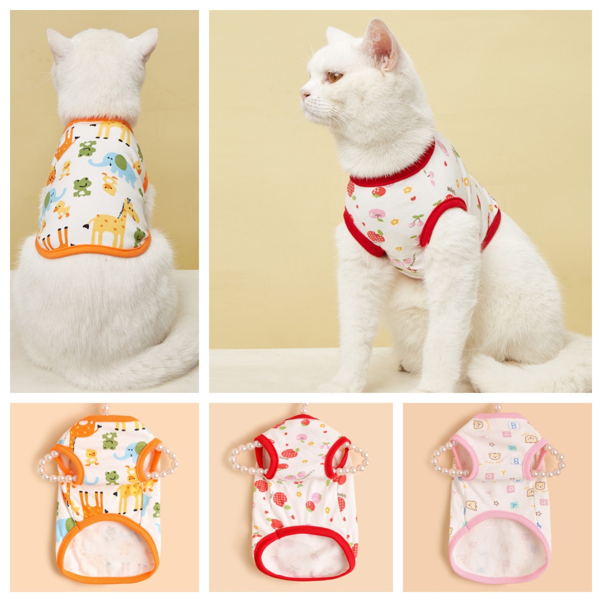 T现货夏季清凉舒适狗猫背心可爱卡通无袖宠物衣马甲防掉毛宠物衣