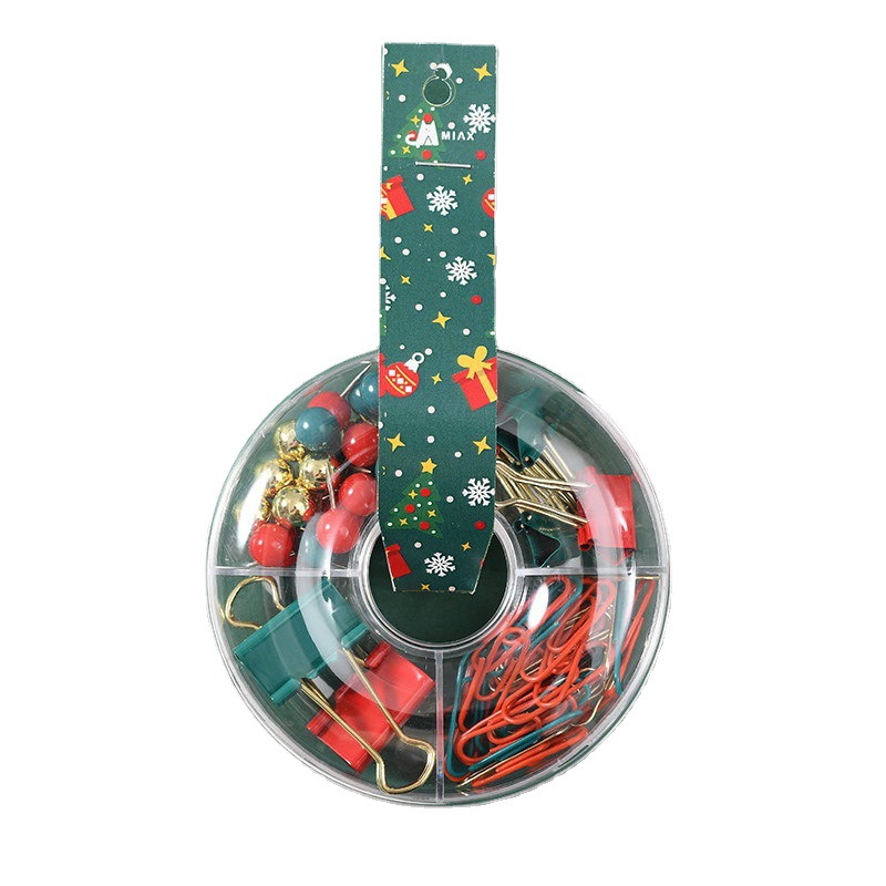 Ins-style Christmas-sized long tail with red, green and gold paperclip pins and four-grid doughnuts, cultural and creative office supplies Item Picture
