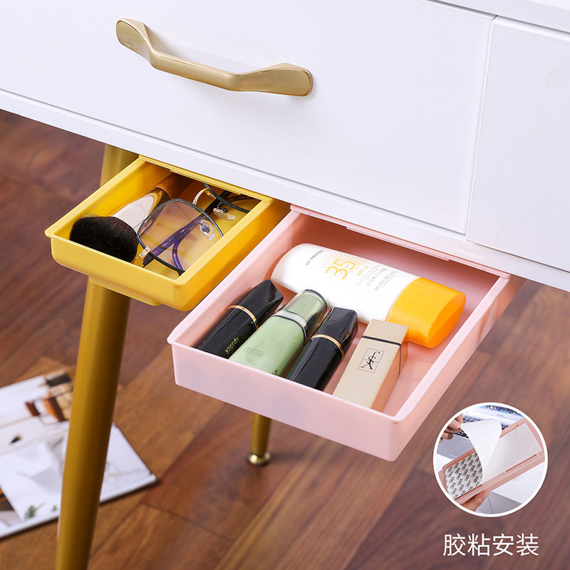A new type of hidden, sticky, fixed square office stationery and makeup pen drawer without drilling anti-theft storage box under the desk details Picture
