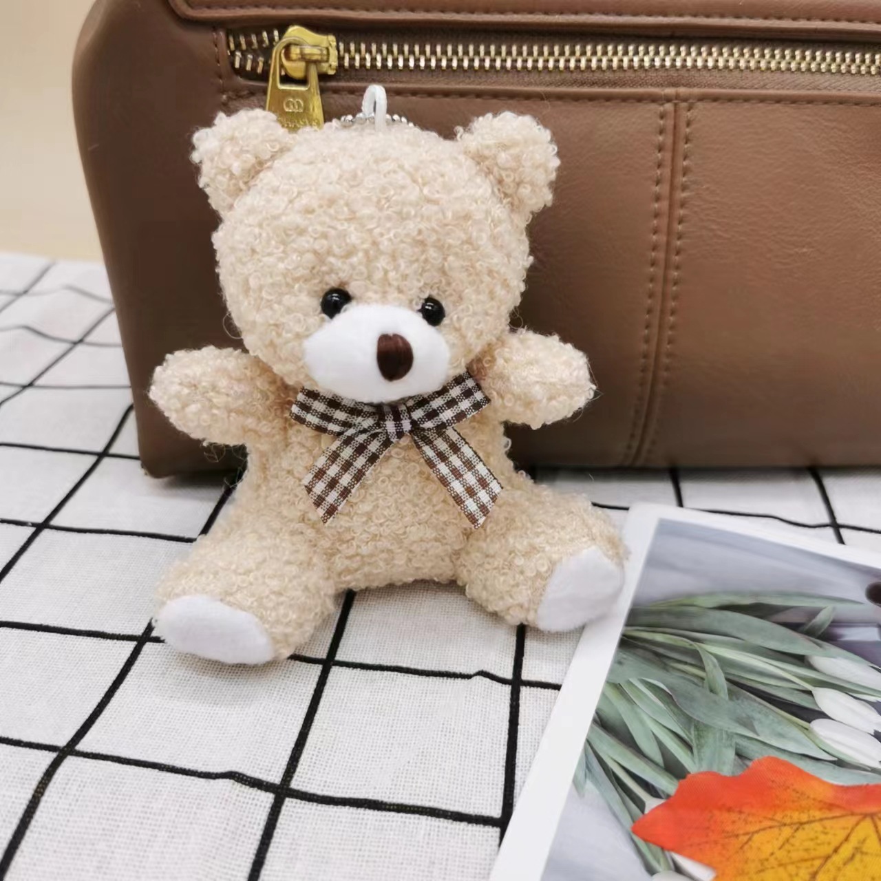 Cute Sitting Posture Mini Bear Teddy Bear Doll Plush Toy Key Chain Car Decoration Bag Small Pendant Specification drawing