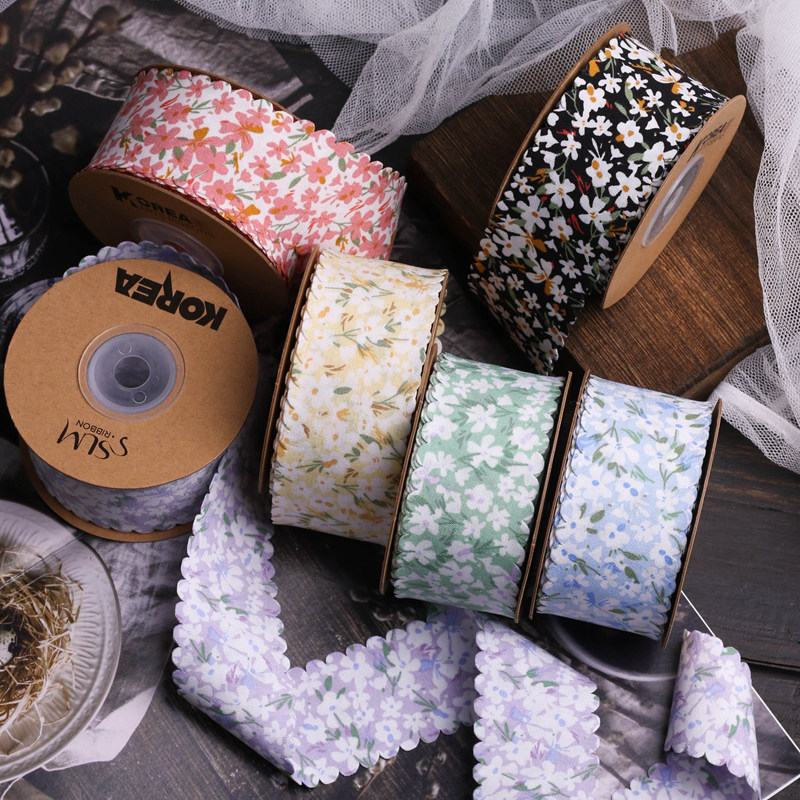 Korean-style soft tooth-edge small floral ribbon DIY bow hair accessory, collar flower, bow tie dress, top hat decoration