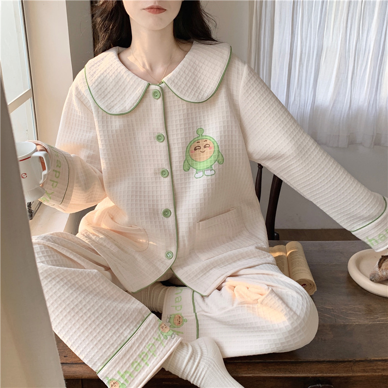 Autumn Winter Sandwich Pajamas For Women Ins Cute Cartoon Cardigan Lapel Air Cotton Three-Layer Thick Warm Home Wear Specification drawing