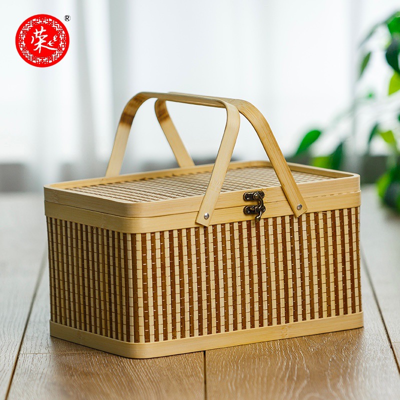 Bamboo Basket Square Zongzi Egg Basket Bamboo New Year Gift Storage Basket Gift Box Egg Basket Storage Basket details Picture