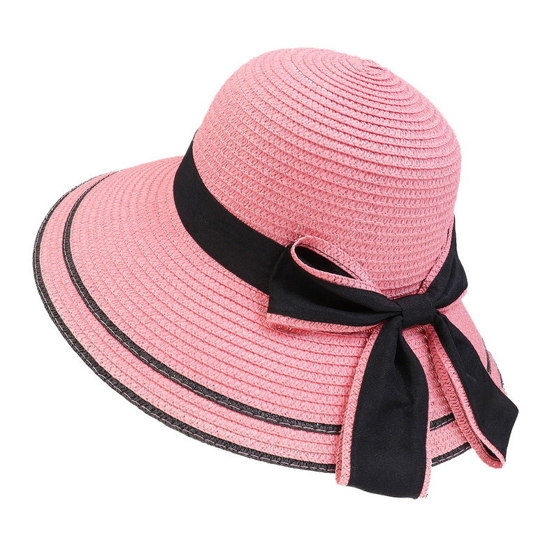 Summer Female Bow Straw Hat Cross Border Hot Selling Visor Hat Summer Travel Mountaineering Face Visor Spot Batch Specification drawing