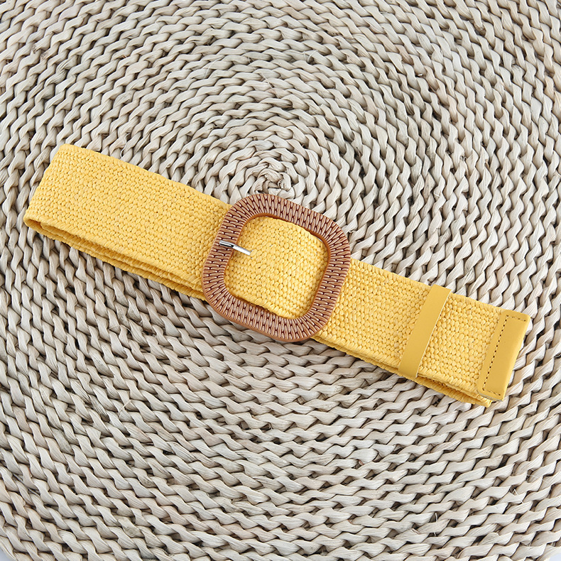 Korean Version Of Cotton And Linen Wind Pp Grass Woven Belt Female Personality Round Square Buckle Dress Gown Decoration Belt Wholesale Application Scenario