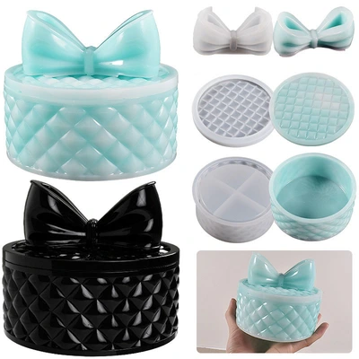 diy crystal drop glue resin plaster leather check bow storage box jewelry table silicone mold thumbnail
