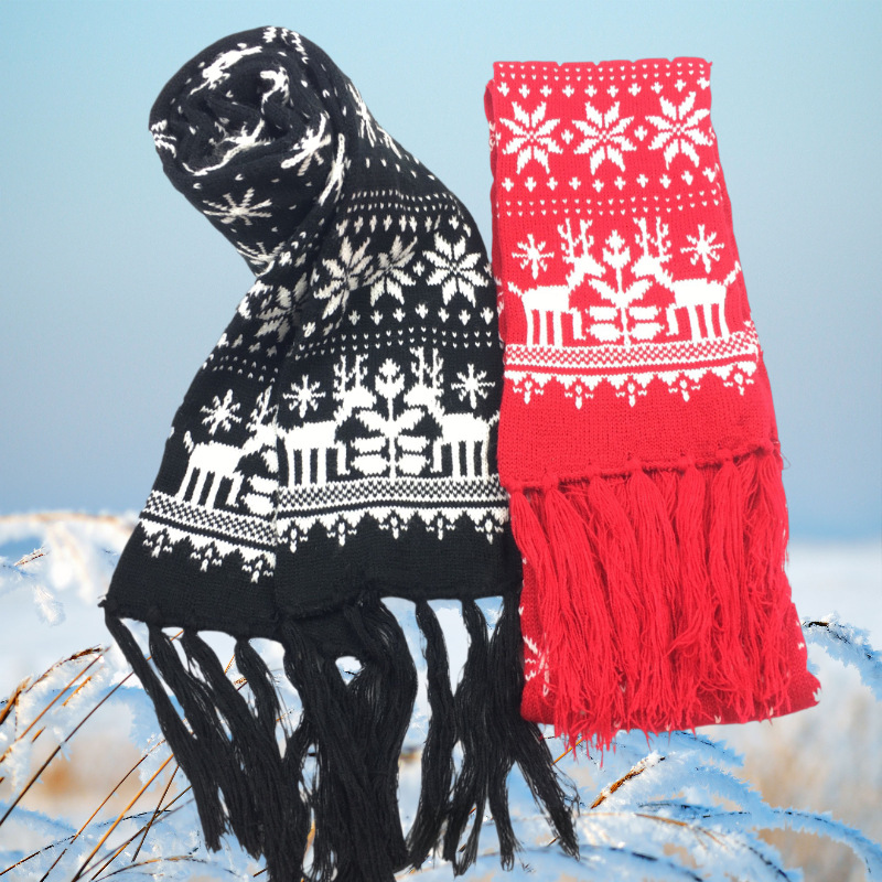Cross-border new Christmas knitted scarves for men and women, winter warmth Fair Island jacquard scarves, New Year shawls for couples pic 1