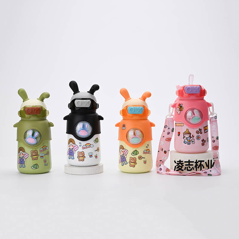 Manufacturers Creative Can Print Children's Doll Straw Thermos Cup Rabbit Handle Straw Stainless Steel Thermos Cup Good Water Cup