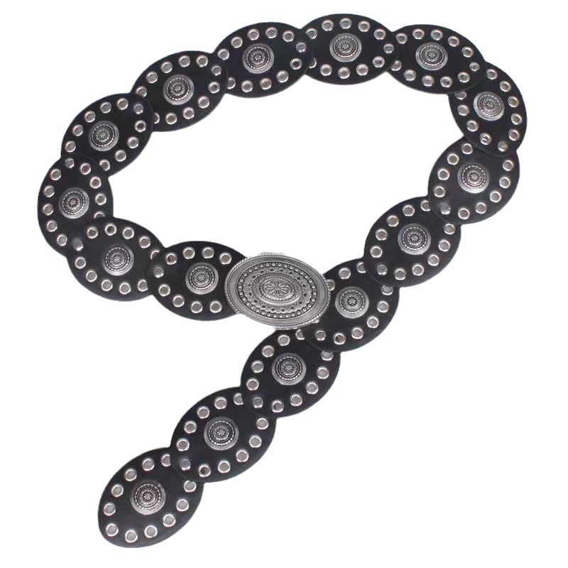 Vintage Circular Hollowed-Out Dress Personality Women Metal New Exaggerated Denim European And American Carved Belt Belt Item Picture