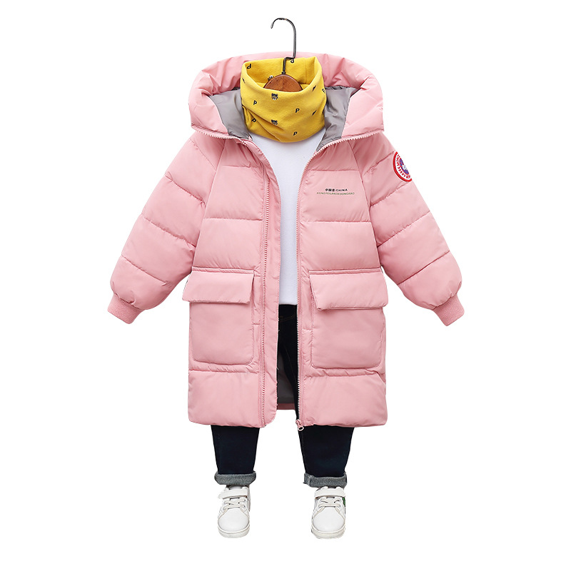 Wholesale of winter new children's cotton-padded clothes, medium and long cotton-padded clothes for boys and girls, Korean style thickened hooded cotton-padded jackets Item Picture