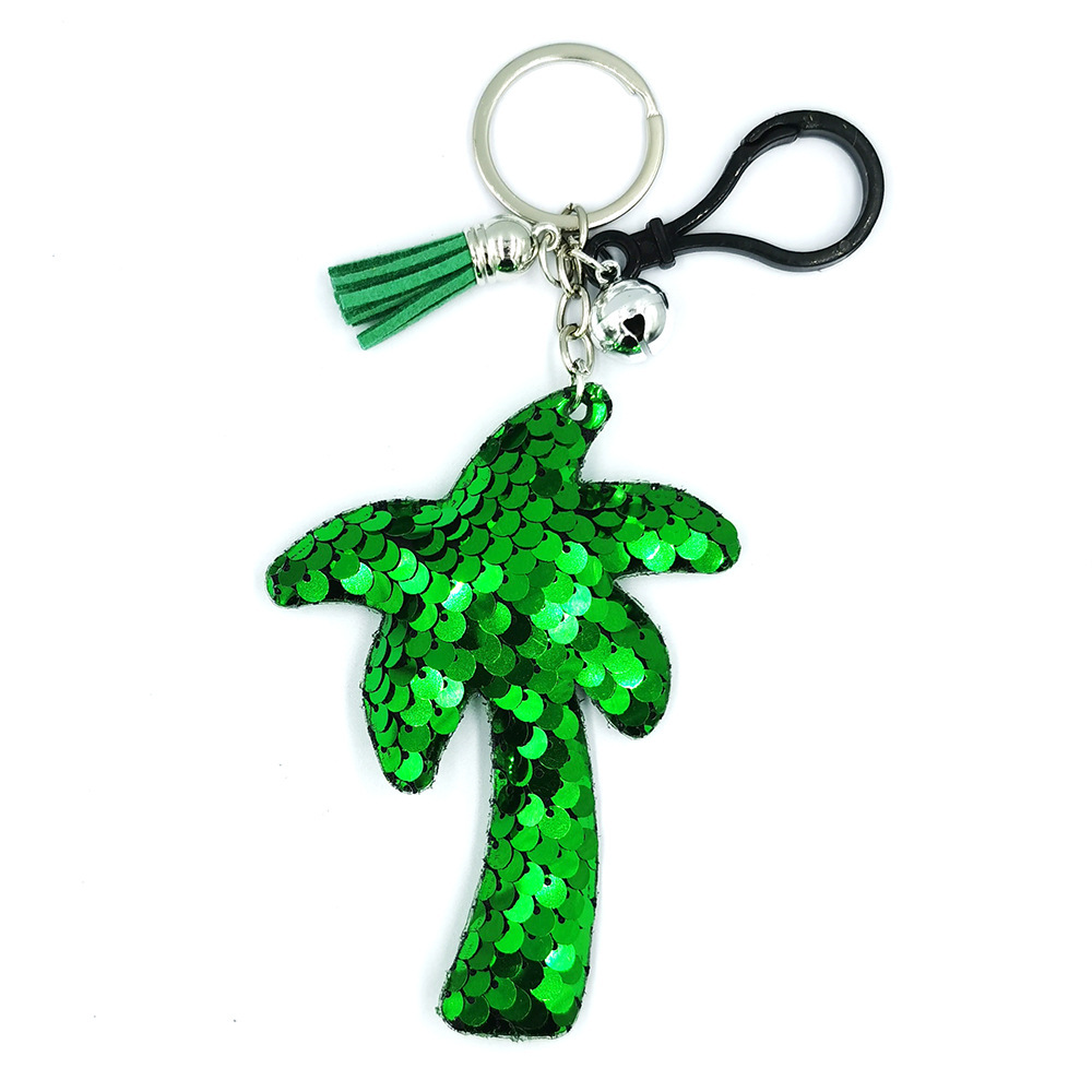 Reflective coconut tree keychain, sequined tassel, bell bag, car pendant, hanging decoration, accessories and accessories Item Picture