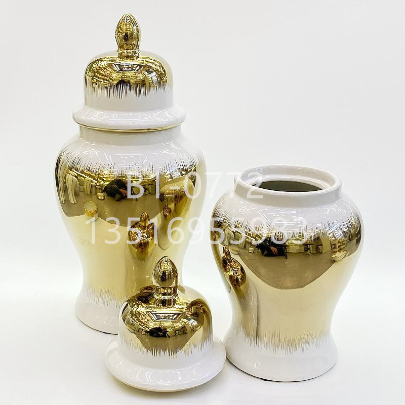 Light luxury electroplated ceramic general tank soft entryway storage tank Hotel European-style flower vase crafts decoration Specification drawing