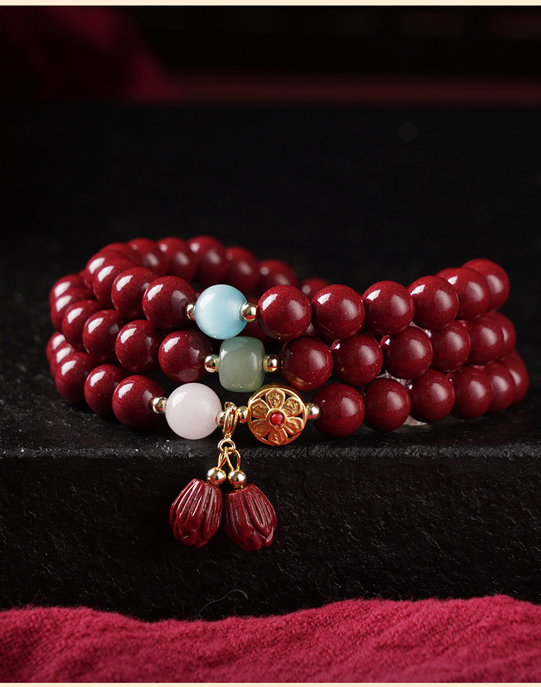 High-content cinnabar raw stone purple gold sand bracelet for women, high-content three-circle men, lotus emperor sand bracelet wholesale pic 13