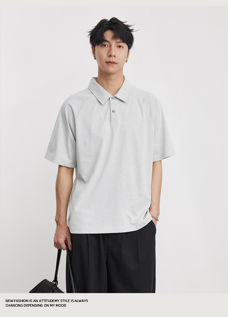亦止插肩袖翻领POLO衫男夏季宽松日系简约休闲纯色T恤短袖上衣详情7