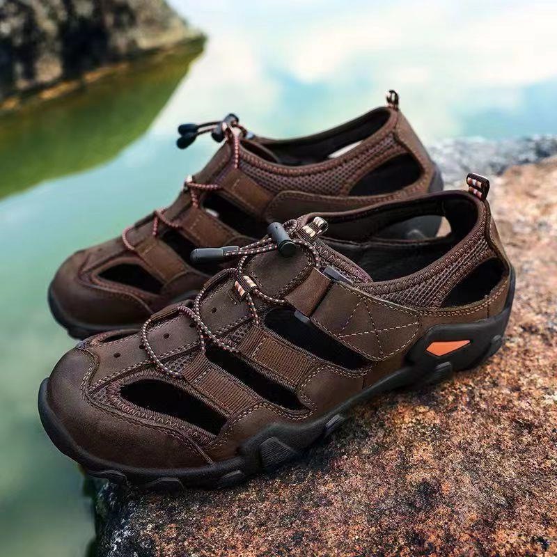 In stock 2025 spring men's pu casual men's sandals with breathable sleeves and toe caps, wholesale of beach shoes from the manufacturer Specification image